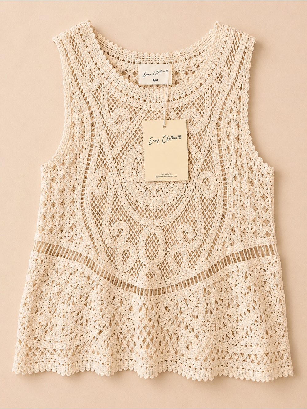 NWT Easy Clothes Ivory Crochet Lace Sleeveless Boho Top S/M